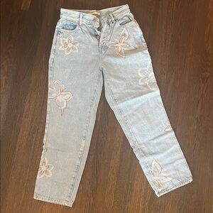 PacSun Light Blue Floral Straight Leg Jeans